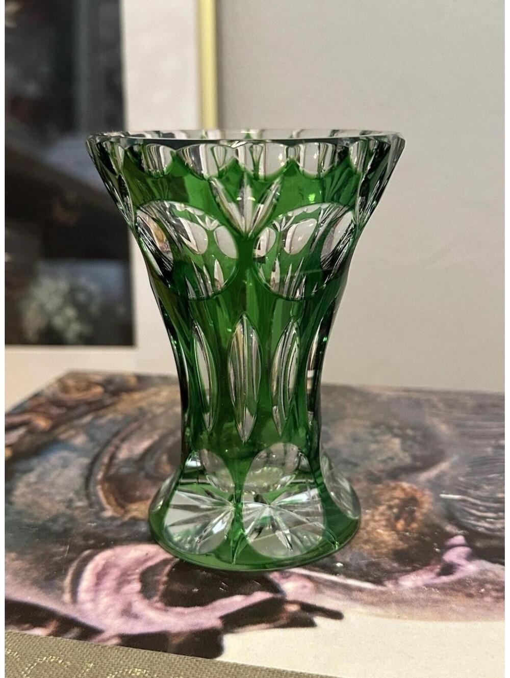 Vintage Nachtmann Crystal Bud Vase Green Cut Glass Vase German Crystal